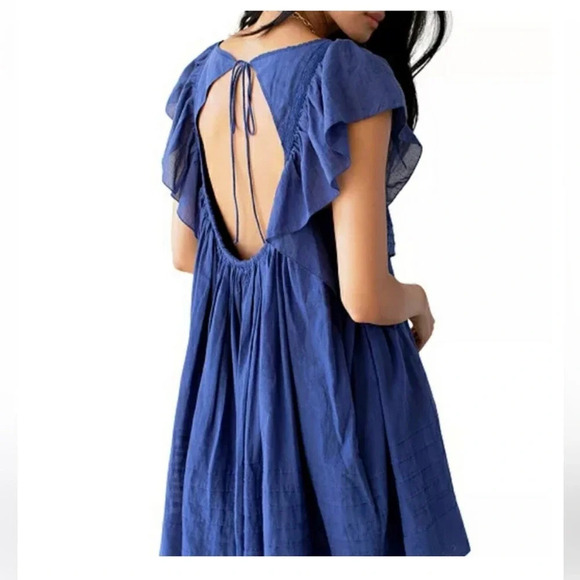 Free People Hailey Blue Oversized Ruffle Gauzy Mini Dress Small - Picture 16 of 16